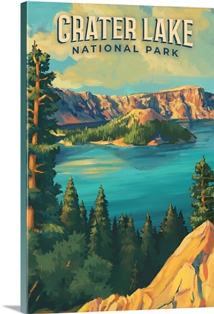 Crater Lake National Park, Natural Landscape: Retro Travel Poster