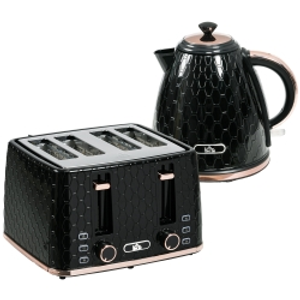 HOMCOM 1.7L 3000W Fast Boil Kettle & 4 Slice Toaster Set, Kettle and Toaster Set with 7 Browning Controls, Crumb Tray, Black
