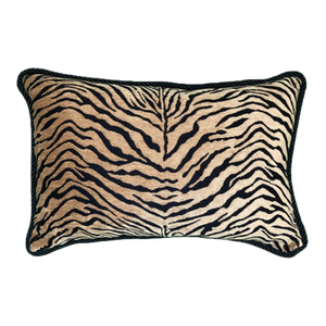 Velvet Bengal Tiger Stripe Rectangle Lumbar Designer Accent Pillow