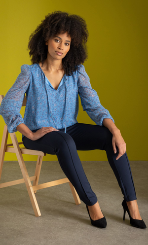 Floral Print Smocked Hem Top - Pale Blue