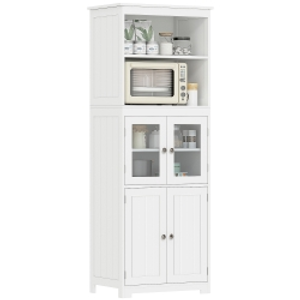 HOMCOM Aparador de Comedor Armario de Cocina con 4 Puertas 2 Estantes Abiertos y Estante Ajustable para Salón 60x30x162 cm Blanco