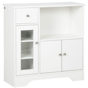 HOMCOM Aparador de Cocina Moderno con Puerta de Vidrio Mueble Auxiliar de Almacenaje para Comedor 80x30x82 cm Blanco