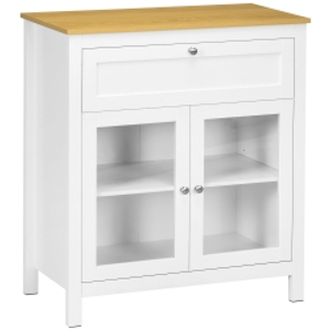 HOMCOM Aparador de Cocina Moderno Mueble Buffet Auxiliar con Cajón Estante Ajustable y 2 Puertas de Vidrio 80x40x90 cm Blanco