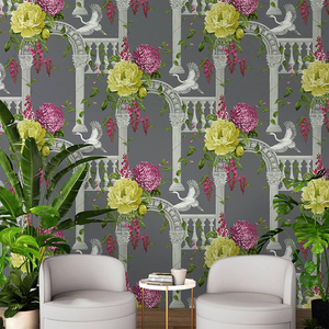 Belgravia Decor Corinthia Floral Archway Charcoal Wallpaper - 240