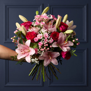 Cerise Rose and Hypericum Bouquet