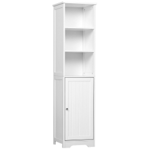 kleankin Armario Alto de Baño de 5 Niveles Columna Auxiliar de Baño con 3 Estantes 1 Puerta y Balda Ajustable 40x38x160 cm Blanco