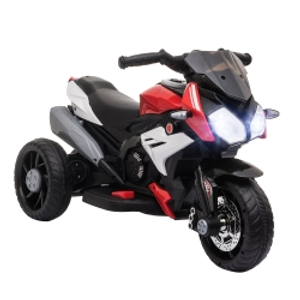 HOMCOM Moto Eléctrica Infantil con 3 Ruedas Trimoto para Niños de +3 Años con Batería 6V Recargable Funciones de Música Bocina Faros 86x42x52 cm Negro y Rojo