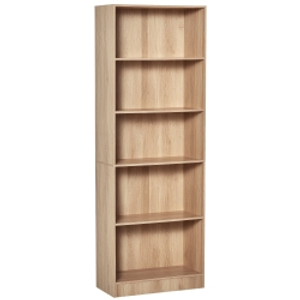 HOMCOM Librería Estantería de 5 Niveles para Libros con 3 Baldas Ajustables Antivuelco Almacenaje para Salón Oficina Estudio 63x29,5x176 cm Madera Natural
