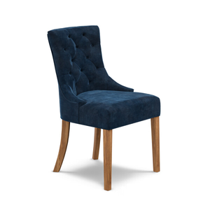 Isobel Button Back Chair in Heritage Royal Blue Velvet with Natural Oak Legs