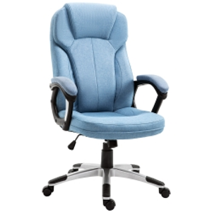 Vinsetto Silla de Oficina Giratoria Silla de Escritorio Ergonómica con Altura Ajustable Reposabrazos y Respaldo Alto Tapizado en Lino Ruedas 66x75x110-120 cm Azul Claro