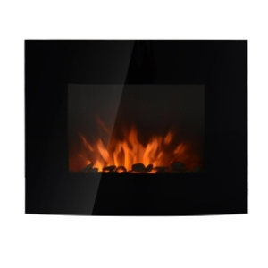 HOMCOM Chimenea Eléctrica de Pared 900/1800W Chimenea Silenciosa con Mando a Distancia Termostato Efecto Llamas Negro
