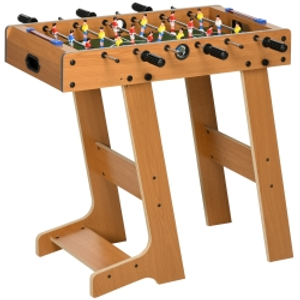 HOMCOM Futbolín Plegable para Niños y Adultos Futbolín de Madera 69x37x70 cm con 2 Bolas 6 Asas 2 Marcadores de Puntos 18 Jugadores para Familias Fiestas Juegos Natural