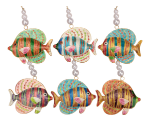 Cloisonne Reef Fish Christmas Ornaments, Set of 6