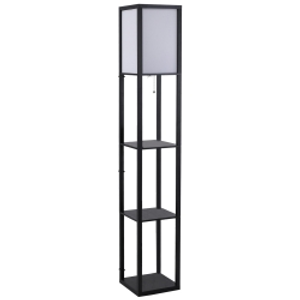 HOMCOM Lámpara de Pie de Madera con 3 Estantes de Almacenaje para Bombilla E27 Potencia Máx. 40W Lámpara Moderna para Salón Dormitorio 26x26x160 cm Negro y Blanco