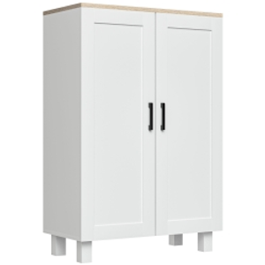 HOMCOM Mueble Auxiliar Moderno con 2 Puertas Estante Ajustable y Base Elevada para Salón Cocina Comedor 60x30x90 cm Blanco