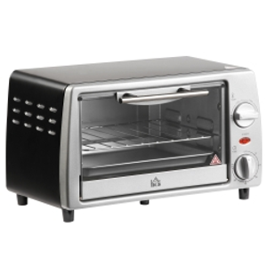 HOMCOM Horno Eléctrico de Sobremesa 10 Litros 750W Mini Horno Tostador con Temperatura hasta 230 ℃ Temporizador 60 Minutos Bandeja y Rejilla 36,5x26x22 cm Plata