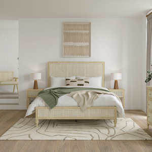 Light Vintage Rattan Bed, Light Wood, Double