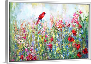 Cardinal among the wildflowers