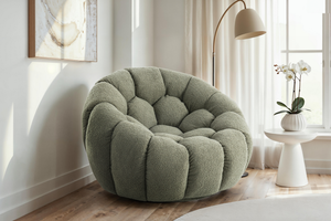 Teddy Boucle Fabric Sage Green 1 Seater Swivel Sofa ATRANI