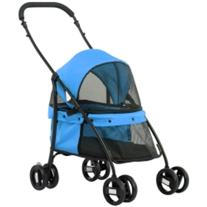 PawHut Cochecito para Perros Pequeños Plegable con Ventanas de Malla Cojín Lavable Correas de Seguridad y Marco de Acero Azul