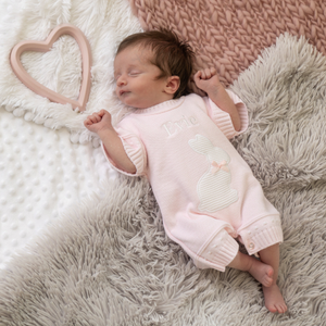 Girls Pink Bunny Knitted Romper