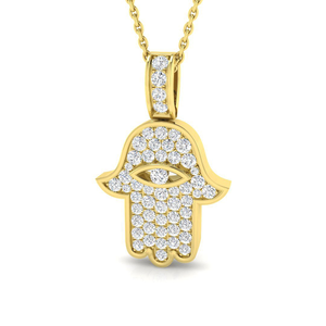 Lab Diamond Evil Eye Hamsa Pendant Necklace 0.50ct in 9k Yellow Gold