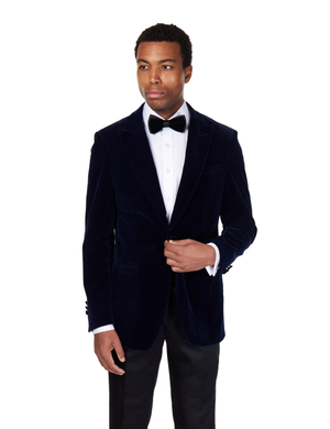 STAN – NAVY VELVET TUXEDO SMOKING JACKET