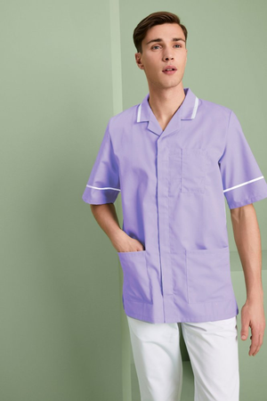 SJ Men's Collar Healthcare Tunic, Lilac/White