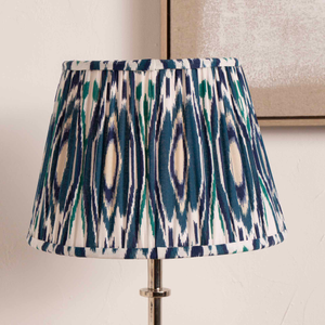 Elodie Ocean Blue Ikat Patterned Gathered Tapered Lampshade