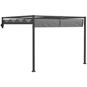 Outsunny 3 x 4m Lean To Steel Pergola with Moving Fabric Canopy - Dark Grey