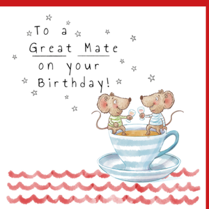 Moonpig Mo And Mi Mary Cousins To A Great Mate Illustrated Partying Mice In A Teacup Birthday Card