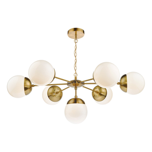 Dar Bombazine 7 Light Pendant Natural Brass and Opal