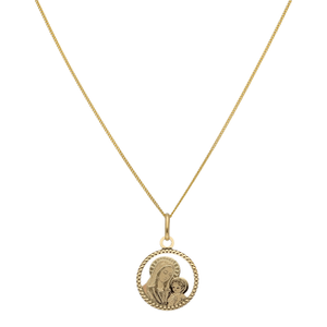 New 9ct Yellow Gold Mary & Child Pendant & 18" Chain Necklace