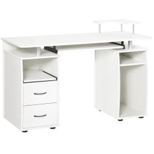 HOMCOM Escritorio con Estanterías Mesa de Ordenador con 2 Cajones Bandeja de Teclado Soportes para Monitor 120x55x85 cm Blanco