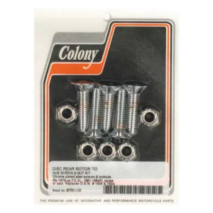 Colony Brake Rotor Bolt Kit Flat Head Allen Rear in Chrome Finish For 1979-2017 FX, XL, 1981-1984 FL Spoke Or Cast Wheel Models (8791-10)