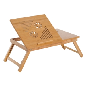 HOMCOM Mesa Plegable de Bambú, Mesa de Ordenador Portátil, para Cama y Sofá, Altura Ajustable, Cajón, Patas Plegables, para Leer, Escribir, Comer, Trabajar, Natural