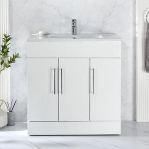 Milano Lurus - White 810mm Modern Vanity Unit with Basin and Chrome T-Bar Handles