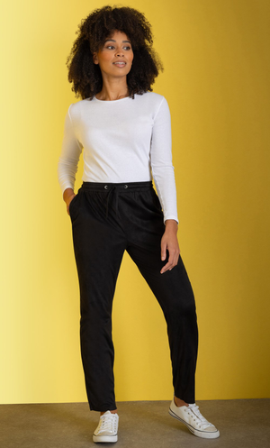 Pull On Suedette Trousers - Black