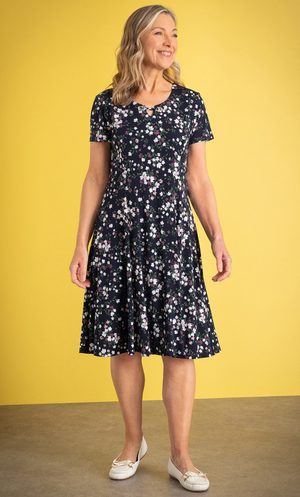 Anna Rose Garden Print Jersey Dress - Navy/Multi
