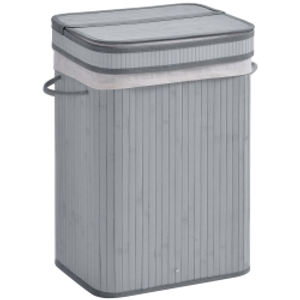 HOMCOM 70 Litre Foldable Wood Laundry Basket A Compartment with Flip Lid Removable Lining Handles Dirty Clothes Storage Grey