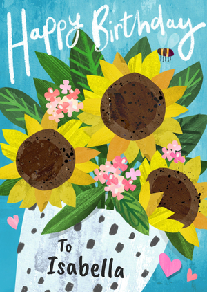 Illustrated Sunflowers Happy Birthday Card