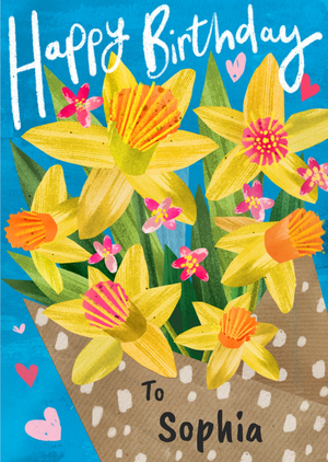 Illustrated Daffodils Birthday Card
