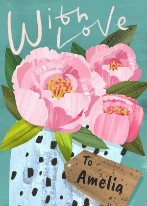 Illustrated Flowers With Love Card