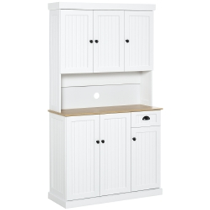HOMCOM 180cm Freestanding Kitchen Cabinet, Modern Storage Cupboard with Open Countertop, Drawer and 6 Doors, White