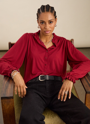 Sima Frill Detail Blouse - 10 (UK Size 10) / Cardinal Red