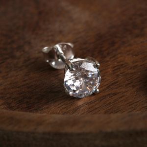 New Sterling Silver 6mm Cubic Zirconia Single Mens Stud Earring