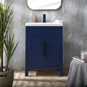 Milano Aston - Navy 600mm Traditional Vanity Unit with Basin and Black Modern T-Bar Handles