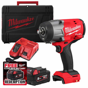 Milwaukee M18 FHIW2F12-502X 18V FUEL 1/2" High Torque Impact Wrench with Friction Ring and 2x 5.0Ah Batteries