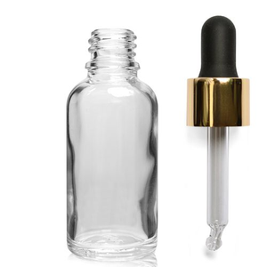 30ml Clear Glass Dropper Bottle With Luxury Gold Pipette - Gold & Black