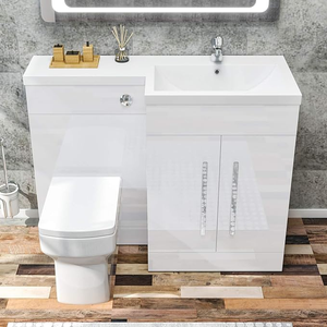 ELEGANT 1100mm Right Hand High Gloss White Vanity Unit & Back to Wall Toilet Unit with Square Toilet & Basin
